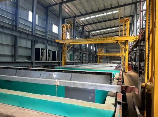 İyi fiyat 450T/ay Çıktı 6500mm Maksimum Profil Uzunluğu 8-12 mikron Eloksal Film Kalınlığı Alüminyum Profil Eloksal Üretim Hattı çevrimiçi